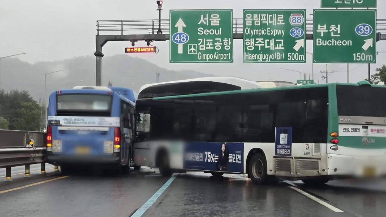 아라대교 인근 버스끼리 부딪혀...인명 피해 없어 / YTN