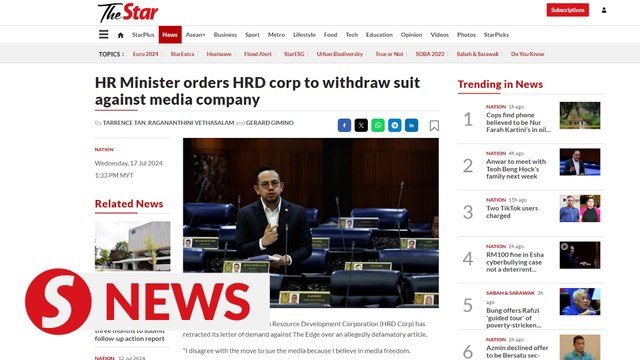 HR Minister orders HRD corp to withdraw suit against media company