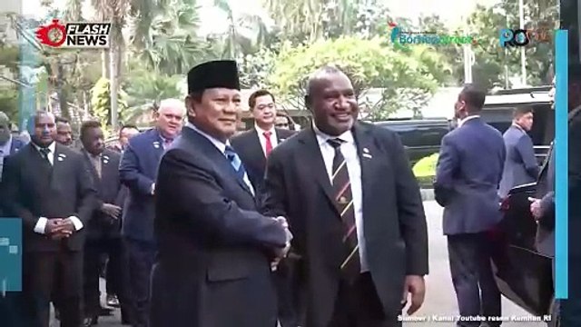 Momen Menteri Pertahanan Prabowo Subianto Terima Tunjungan Perdana Menteri Papua Nugini