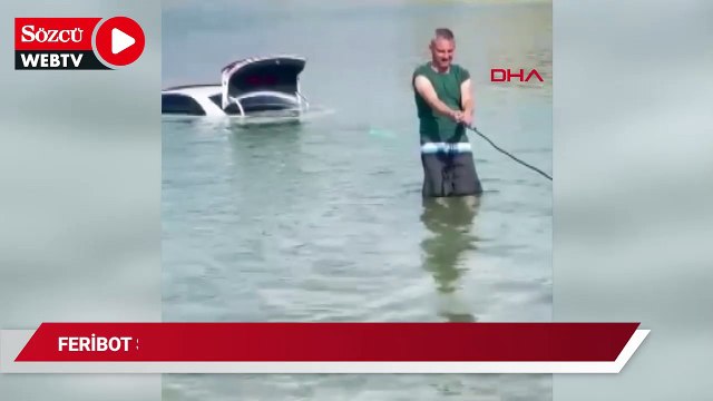Feribot beklerken freni boşalan otomobil, biniş rampasından göle düştü