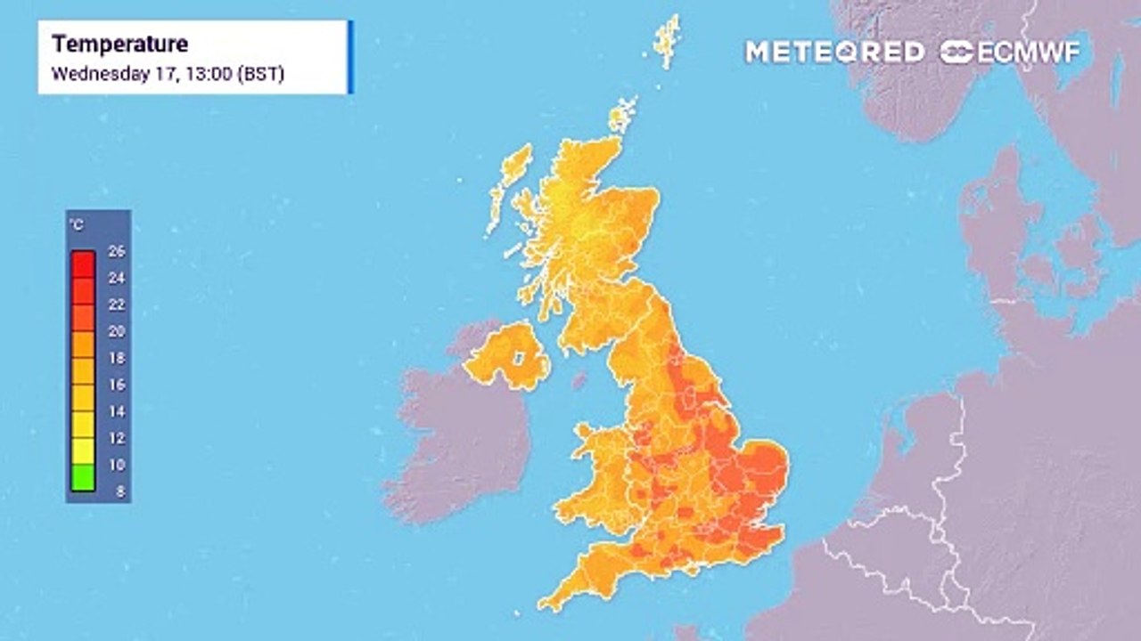 UK forecasted surface temperatures for the next few days