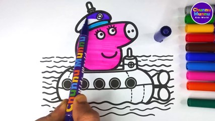 Peppa Pig in Submarine Painting & Coloring Page Marker Pen for Kids & Toddlers | Chunnu Munnu Kids World