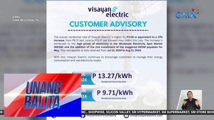 Dagdag-singil na P3.56/kWh ngayong Hulyo at sa Agosto, ipatutupad ng Visayan Electric Company | Unang Balita