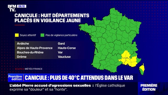 Huit départements du sud-est de la France placés en vigilance jaune canicule