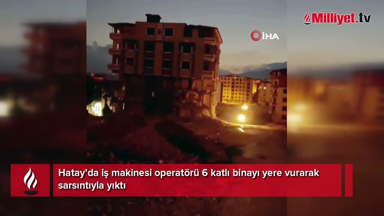 İş makinesi operatörü 6 katlı binayı yere vurarak sarsıntıyla yıktı