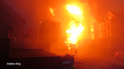 Campervan explodes into fireball as firefighters tackle blaze