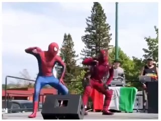 Spiderman and Deadpool dancing together