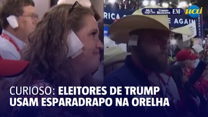 Eleitores de Donald Trump são vistos usando esparadrapo na orelha