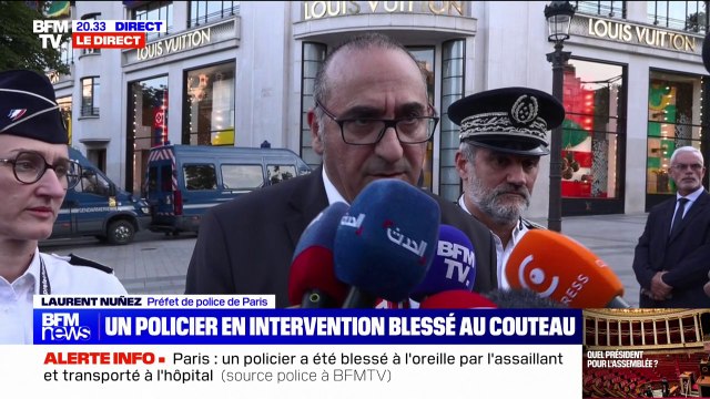 Policer blessé à Paris: armé d'un couteau, l'assaillant a essayé d'en faire usage à deux reprises contre des fonctionnaires de police , déclare Laurent Nuñez