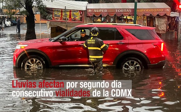 Lluvias afectan por segundo día consecutivo vialidades de la CDMX