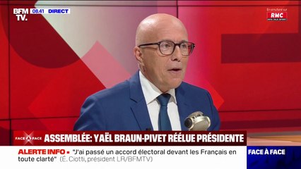 Éric Ciotti dénonce "un hold-up démocratique" d'Emmanuel Macron, après la réélection de Yaël Braun-Pivet à l'Assemblée