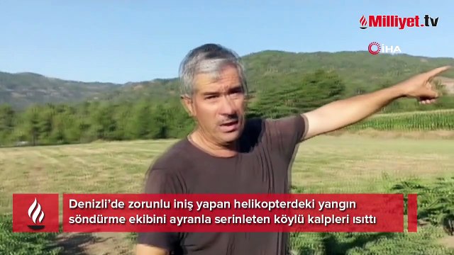 Zorunlu iniş yapan helikopterdeki yangın söndürme ekibini ayranla serinleten köylü kalpleri ısıttı