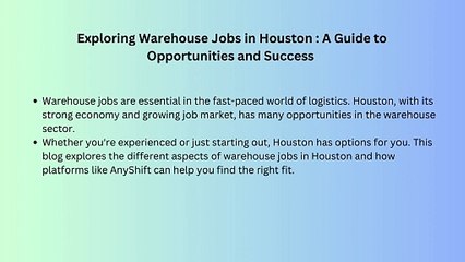 Exploring Warehouse Jobs in Houston - anyshift