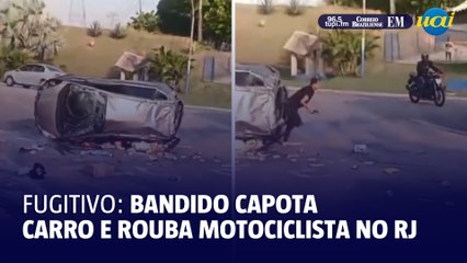 Bandido capota carro e rouba motociclista em frente à cabine da PM