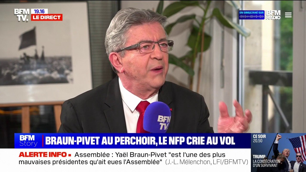 Yaël Braun-Pivet réélue à la présidence de l'Assemblée: "Nous sommes en train de regarder de quelle manière le recours peut être le plus efficace", déclare Jean-Luc Mélenchon