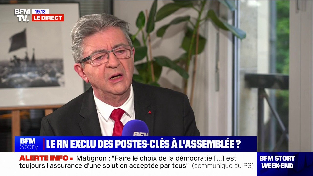 RN exclu des postes-clés à l'Assemblée: Jean-Luc Mélenchon affirme qu'il y a eu "une décision politique qui a été prise de mettre en place un cordon sanitaire"