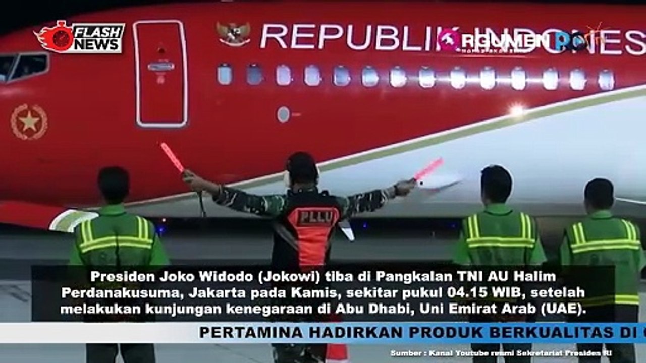 Presiden Jokowi Tiba Di Pangkalan TNI AU Halim Perdana Kusuma Disambut Kapolri Jenderal Listyo Sigit Pranowo Usai Kunjungan Kenegaraan Dari Abu Dhabi