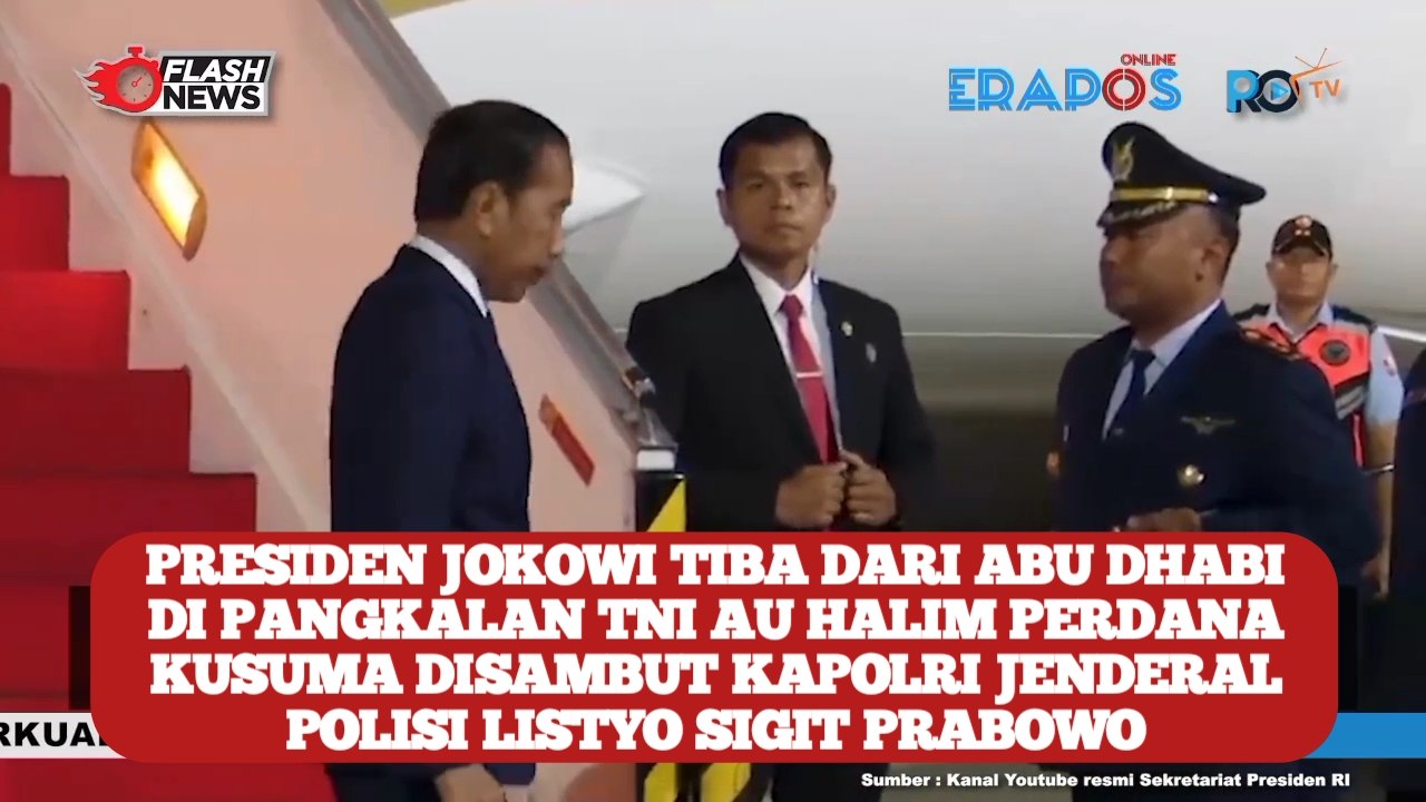 Presiden Jokowi Tiba Dari Abu Dhabi Di Pangkalan TNI AU Halim Perdana Kusuma Disambut Kapolri Jenderal Polisi Listyo Sigit Prabowo