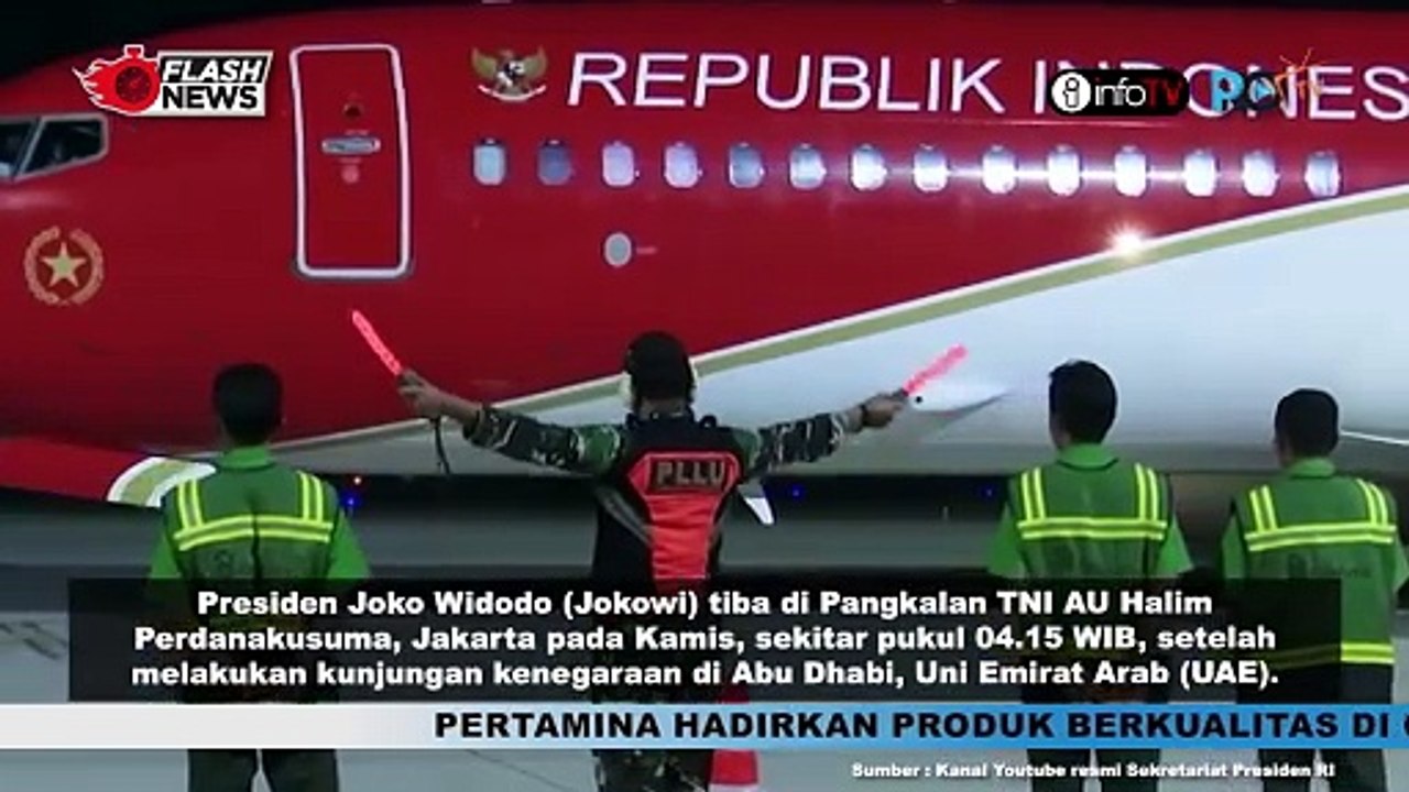 PRESIDEN JOKOWI TIBA DARI ABU DHABI DI PANGKALAN TNI AU HALIM PERDANAKUSUMA DISAMBUT KAPOLRI JENDERAL POLISI LISTYO SIGIT PRABOWO