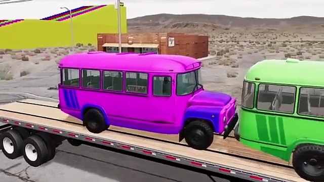 Double Flatbed Trailer truck Vs Speed Bumps Train Vs Car beamng.drive- BeamNG Drive