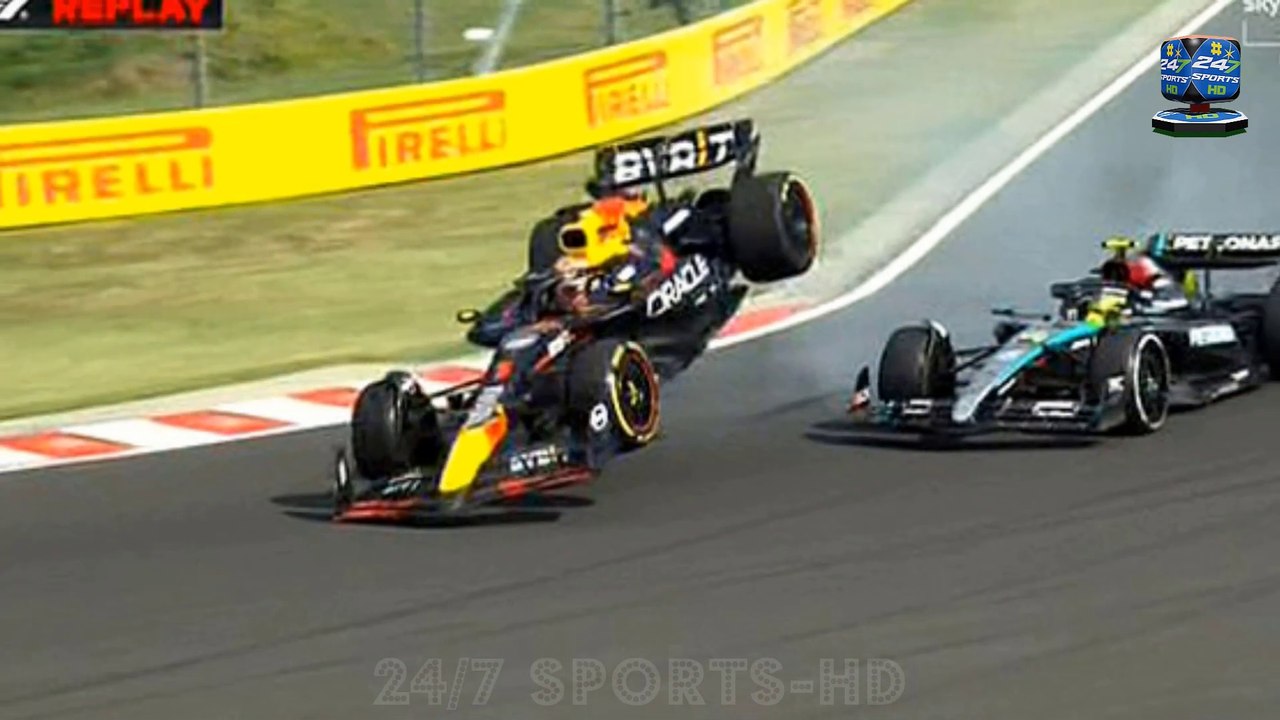 Max Verstappen FLIES through the air after colliding with Lewis Hamilton during the final laps of the Hungarian Grand Prix