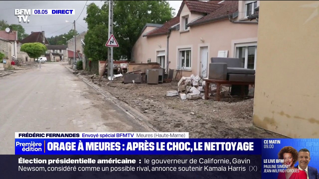 Inondations en Haute-Marne: du mobilier ravagé visible aux abords de la rue principale de Meures