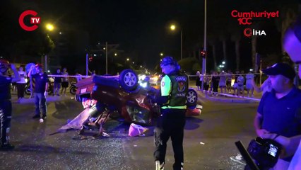 Otomobiller kavşakta çarpıştı Takla atan araçtaki 2 kişi yaralandı
