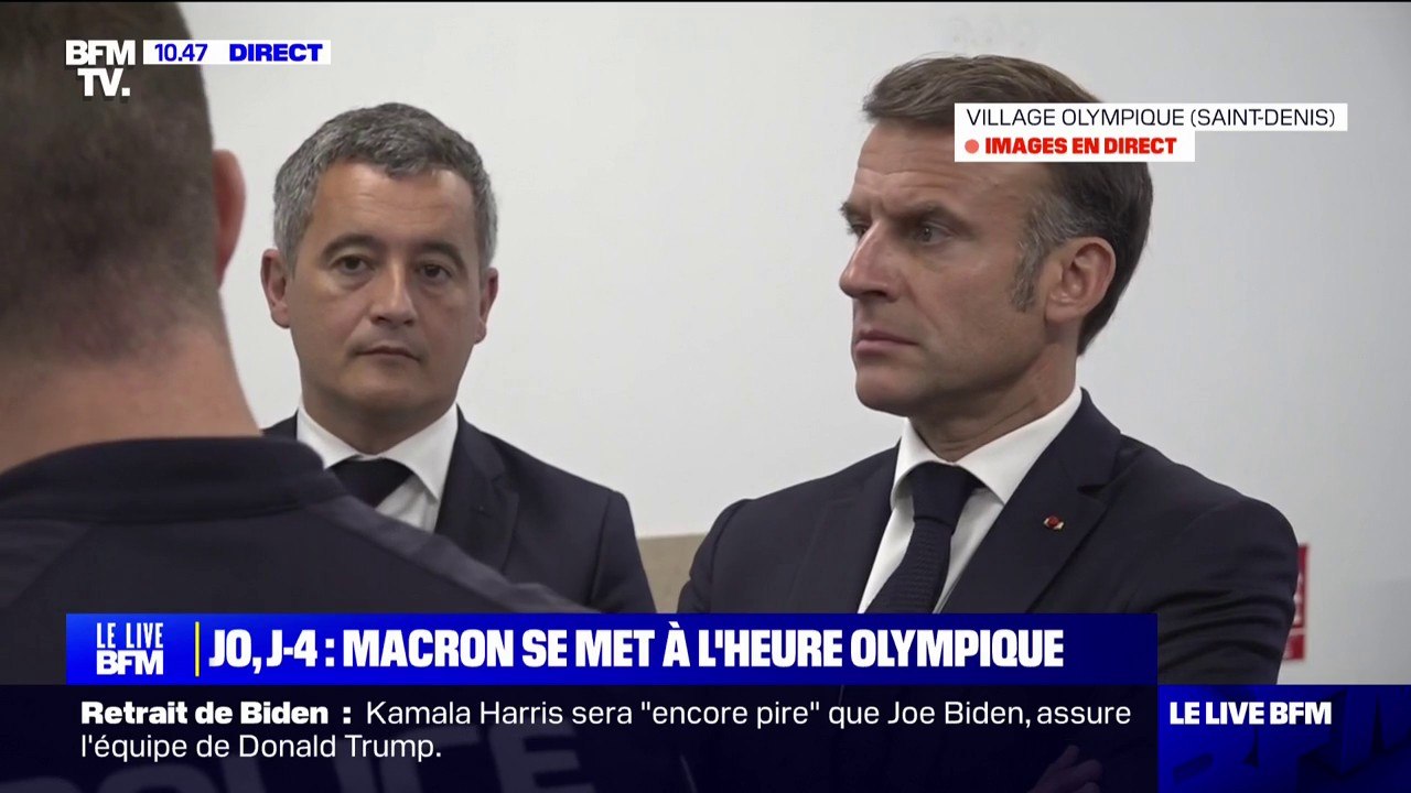 JO 2024: Emmanuel Macron et Gérald Darmanin visitent le commissariat, mis en place dans le village olympique