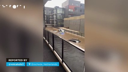 Torrential rain causes flooding in Enschede, Netherlands.