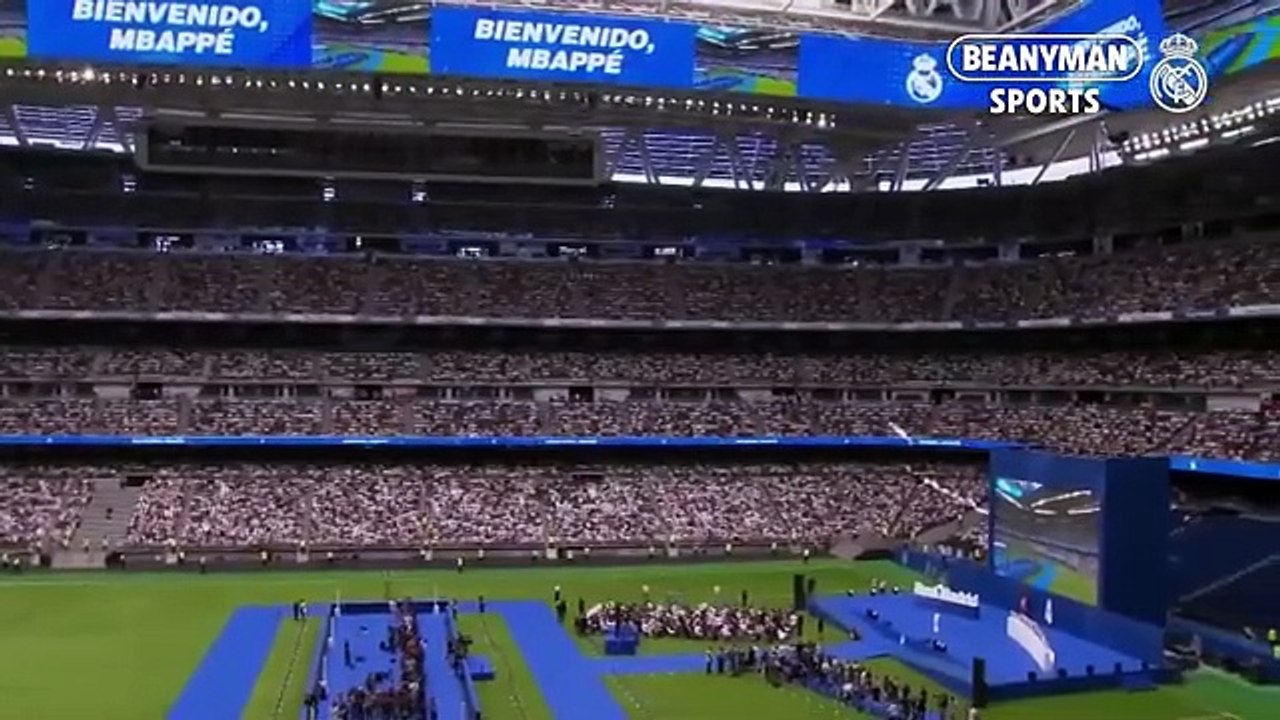 Kylian Mbappe welcomed by Real Madrid fans at packed Santiago Bernabeu Stadium