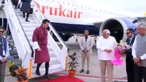 AHMEDABAD AIRPORT KING OF BHUTAN & PRIME MINISTER WELCOME BY GUJARAT CM BHUPENDRA PATEL