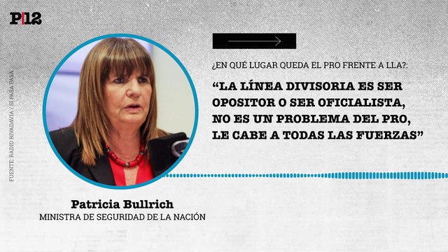 Bullrich señala al PRO y a todas las fuerzas polítics: La línea divisoria es ser opositor u oficialista”