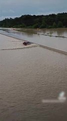 Family is Shocked to Witness Truck Driving Through Flood in Texas, USA