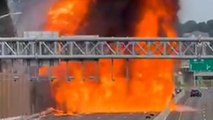 Dramatic moment truck explodes on New Jersey highway - creating huge fireball