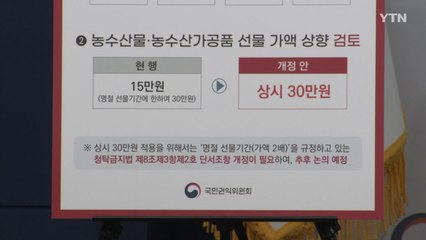 김영란법 식사비, 늦어도 추석 전까지 '3→5만 원' 상향 / YTN