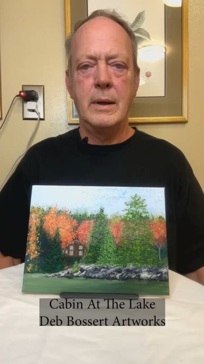 Deb is excited to add her newest painting to her art gallery titled Cabin at the Lake