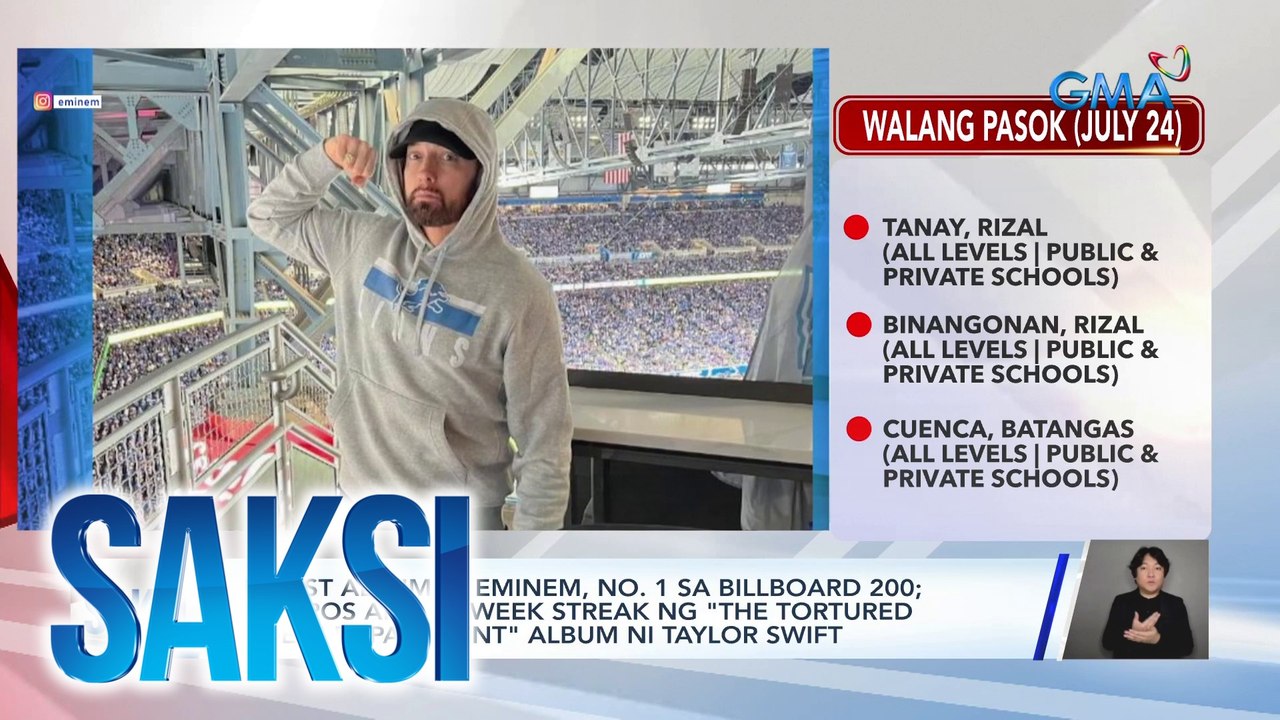 Latest album ni Eminem, no. 1 sa Billboard 200; tinapos ang 12-week streak ng "The Tortured Poets Department" album ni Taylor Swift | Saksi