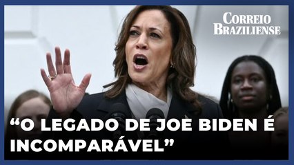 KAMALA HARRIS CITA LEGADO DE BIDEN EM SEU PRIMEIRO DISCURSO APÓS DESISTÊNCIA DO PRESIDENTE