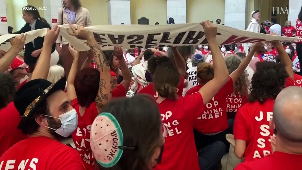 Demonstrators Stage Protest Against U.S. Military Aid to Israel In U.S. Capitol Building Amid Netanyahu Visit