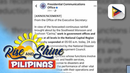 Pasok sa pampublikong paaralan at gov’t offices sa NCR, suspendido ngayong araw