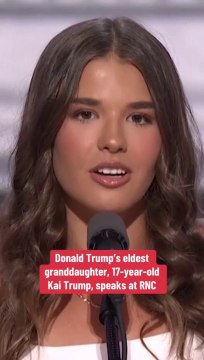I'm speaking today to show the side of my grandpa that people don't often see, says 17-year-old Kai Trump, the eldest granddaughter of Donald Trump, taking the mic from her father Don Jr. at the RNC. He gives us candy and soda when our parents aren't lo