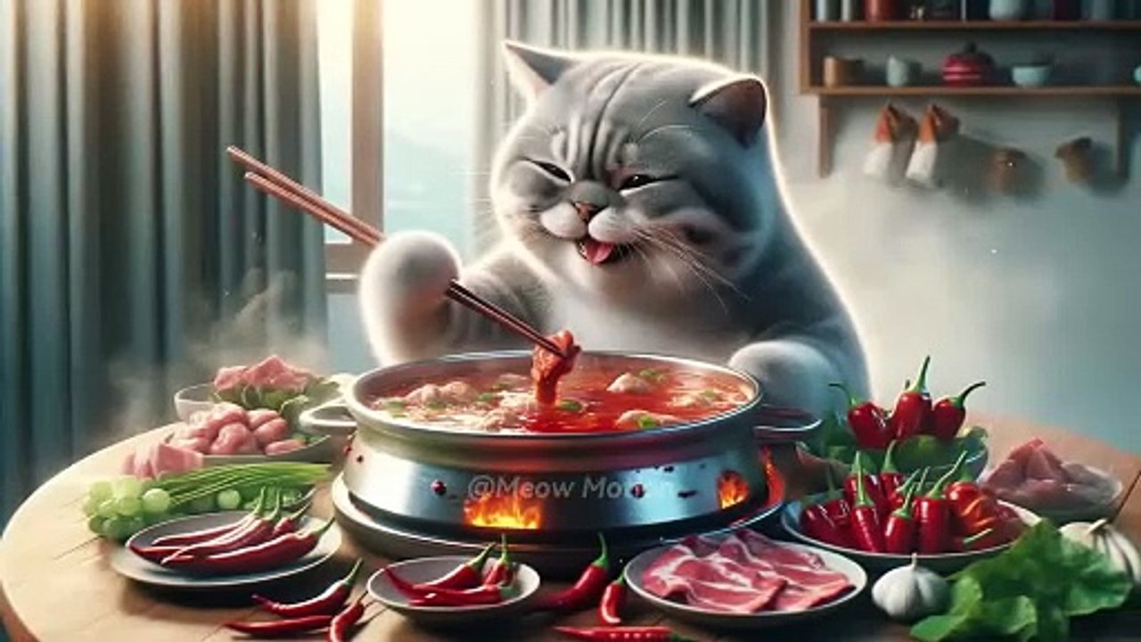 The cat loves chili peppers so much