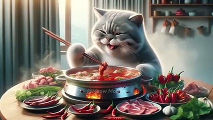 The cat loves chili peppers so much