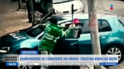 Barrendero se convierte en héroe al frustrar el robo de un auto