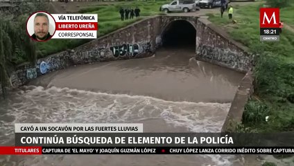 Autoridades realizan la búsqueda de un policía que cayó en un socavón formado en Aguascalientes
