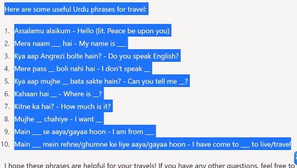 Urdu travel phrases