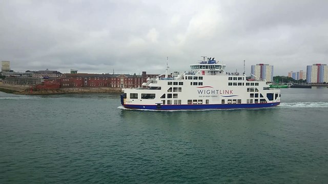 Wightlink ferry St Clare sails past Portsmouth taking people to Isle of Wight