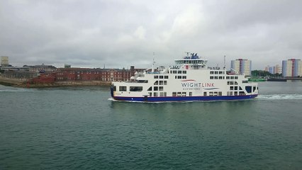 Wightlink ferry St Clare sails past Portsmouth taking people to Isle of Wight