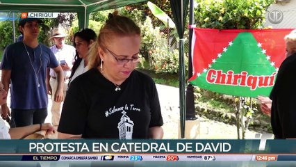 Realizan protesta para pedir restauración de la torre de la Catedral de David