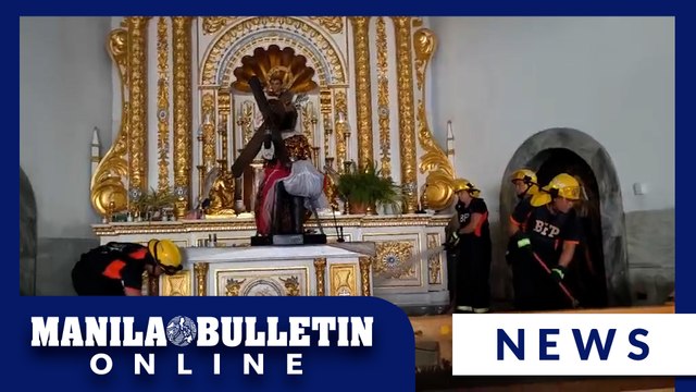 Parishioners, BFP clean San Antonio de Padua Parish that submerged during Typhoon Carina